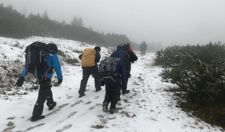 VIS Students hiking through snow in preperation for Duke of Edinburgh Award